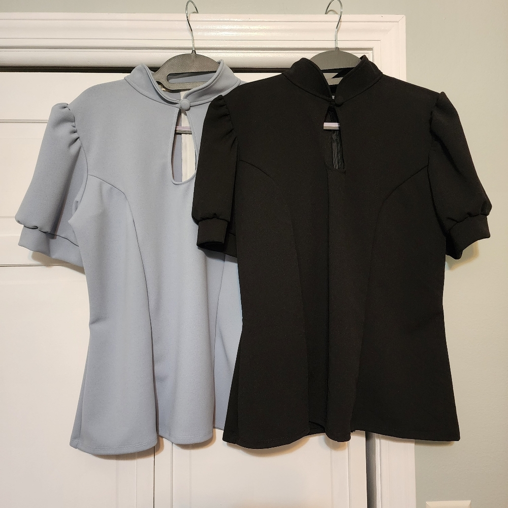 Unique Vintage Belsira Lot of 2 Retro Women's Tops - Black and Light Blue NWOT